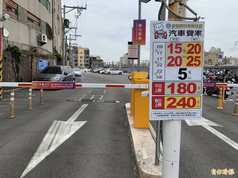 彰化火車站前站旁民營停車場汽車停車費率，1個多月內3度調降。 （記者湯世名攝）