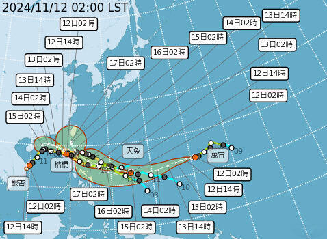 颱風路徑潛勢預報圖。（圖擷取自中央氣象署）