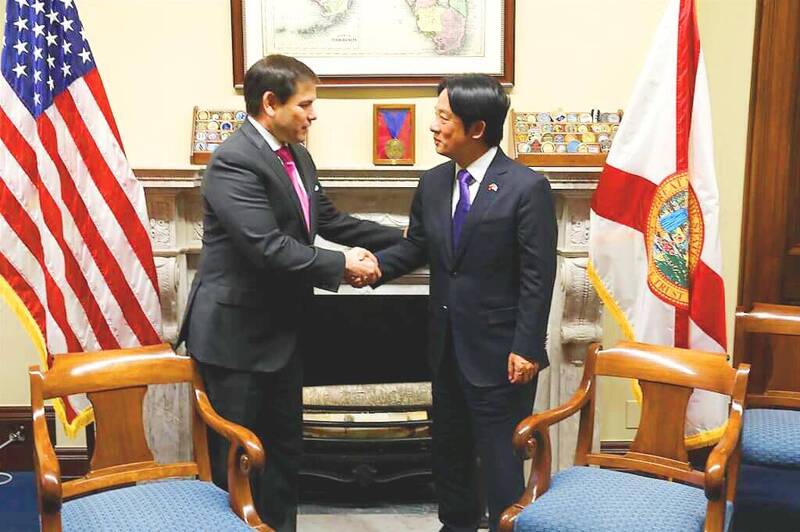 US Senator Marco Rubio, left, and then-vice president-elect Wiliam Lai shake hands in Washington on Feb. 4, 2020.
Photo from Marco Rubio’s X