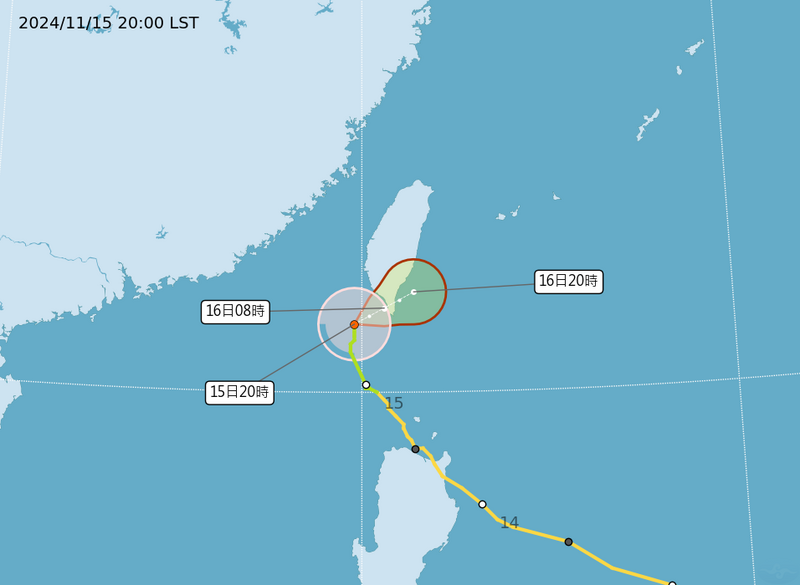 輕度颱風天兔預測路線。（擷取自中央氣象署網站）