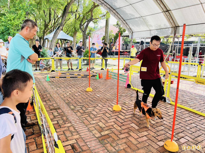 飼主帶著毛小孩參加趣味闖關遊戲。（記者劉婉君攝）