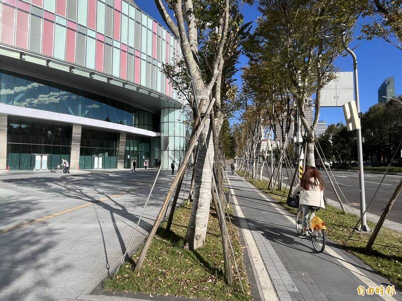 大巨蛋前自行車道常有民眾騎乘YouBike。（記者蔡思培攝）