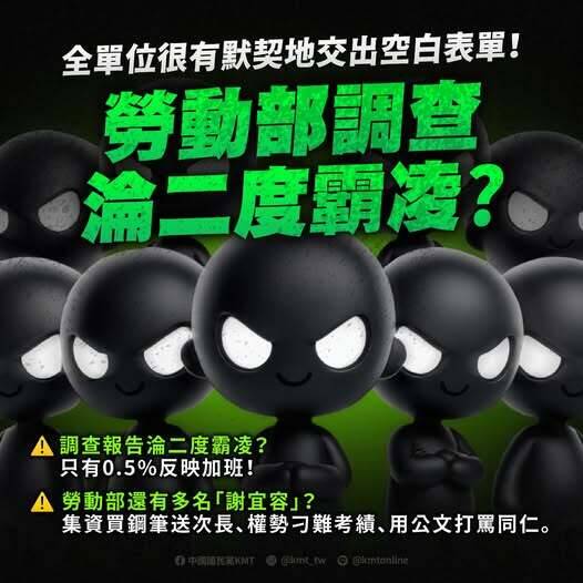 國民黨質疑勞動部霸凌案調查是「二度霸凌」。（截圖自國民黨臉書）