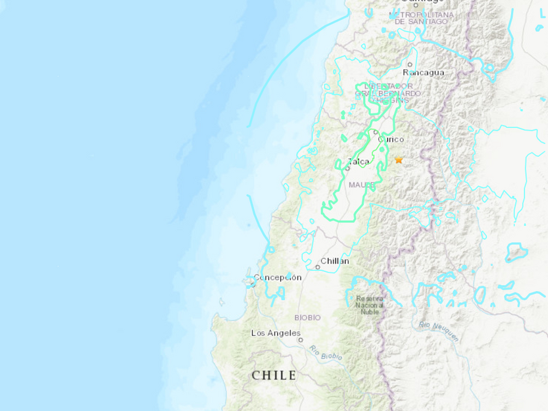 南美洲國家智利於當地時間13日晚間發生規模6.4地震，當局也指出，搖晃持續約45秒，全國16區中有8區都能感受到明顯搖晃。（圖擷自USGS）
