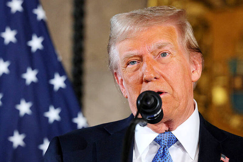 
US president-elect Donald Trump delivers remarks at Mar-a-Lago in Palm Beach, Florida, on Monday last week.
Photo: Reuters