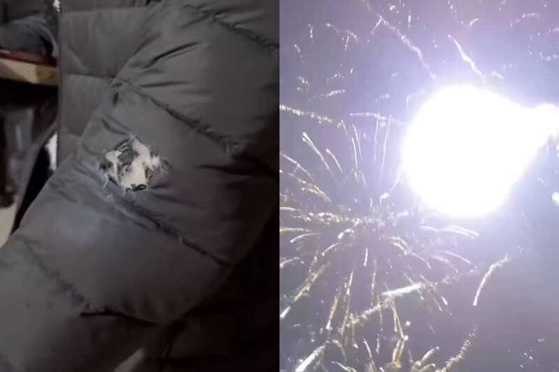 危險畫面曝！台中跨年煙火撲人 羽絨外套直接燒破洞