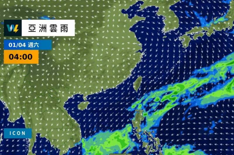 天氣風險公司表示，今日東北季風強度較弱，但因南方雲系通過影響，預測各地都為陰天，並有短暫雨機會，降雨雖然較廣泛，不過降雨強度及累積雨量都不大。（圖擷自「天氣風險 WeatherRisk 」臉書粉專）