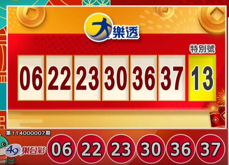 大樂透春節大紅包、小紅包開獎號碼。（擷取自三立iNEWS《全民i彩券》）