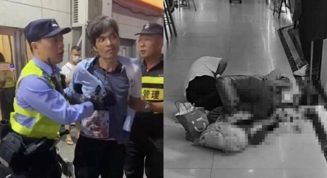 圖為2024年10月30日晚間，37歲男子持雙刀闖入上海沃爾瑪商城，無差別襲擊顧客，造成18人受傷，其中3人不治。（擷取自微博）