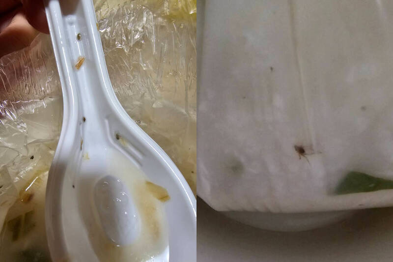 民眾與小孩食用知名虱目魚連鎖餐廳的魚肉粥時,驚恐發現湯內有數不清的黑色小蟲。(本報合成,擷取自爆料公社) 民眾與小孩食用知名虱目魚連鎖餐廳的魚肉粥時,驚恐發現湯內有數不清的黑色小蟲。(本報合成,擷取自爆料公社)