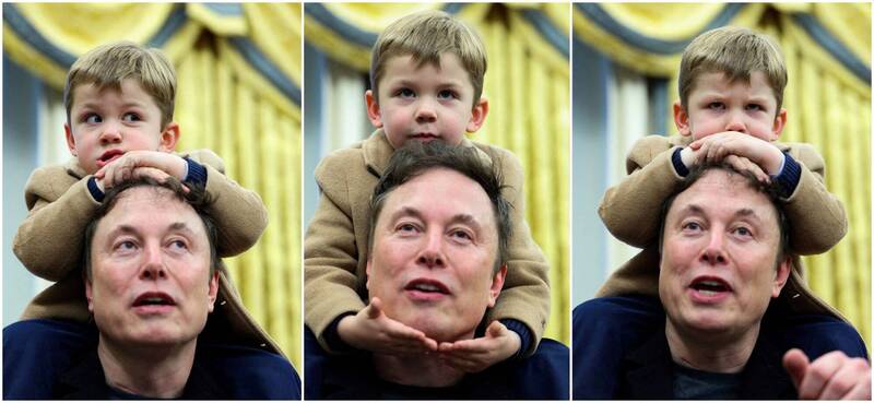 馬斯克幼子X，用童稚舉動搶盡鋒頭。（路透）