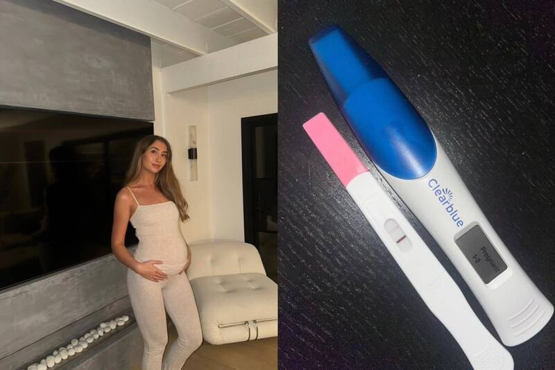 菲利普斯早前在個人Instagram帳號上發布「孕照」及驗孕棒照片，宣稱自己懷孕。（圖擷取自Instagram／lilyphillip_s）
