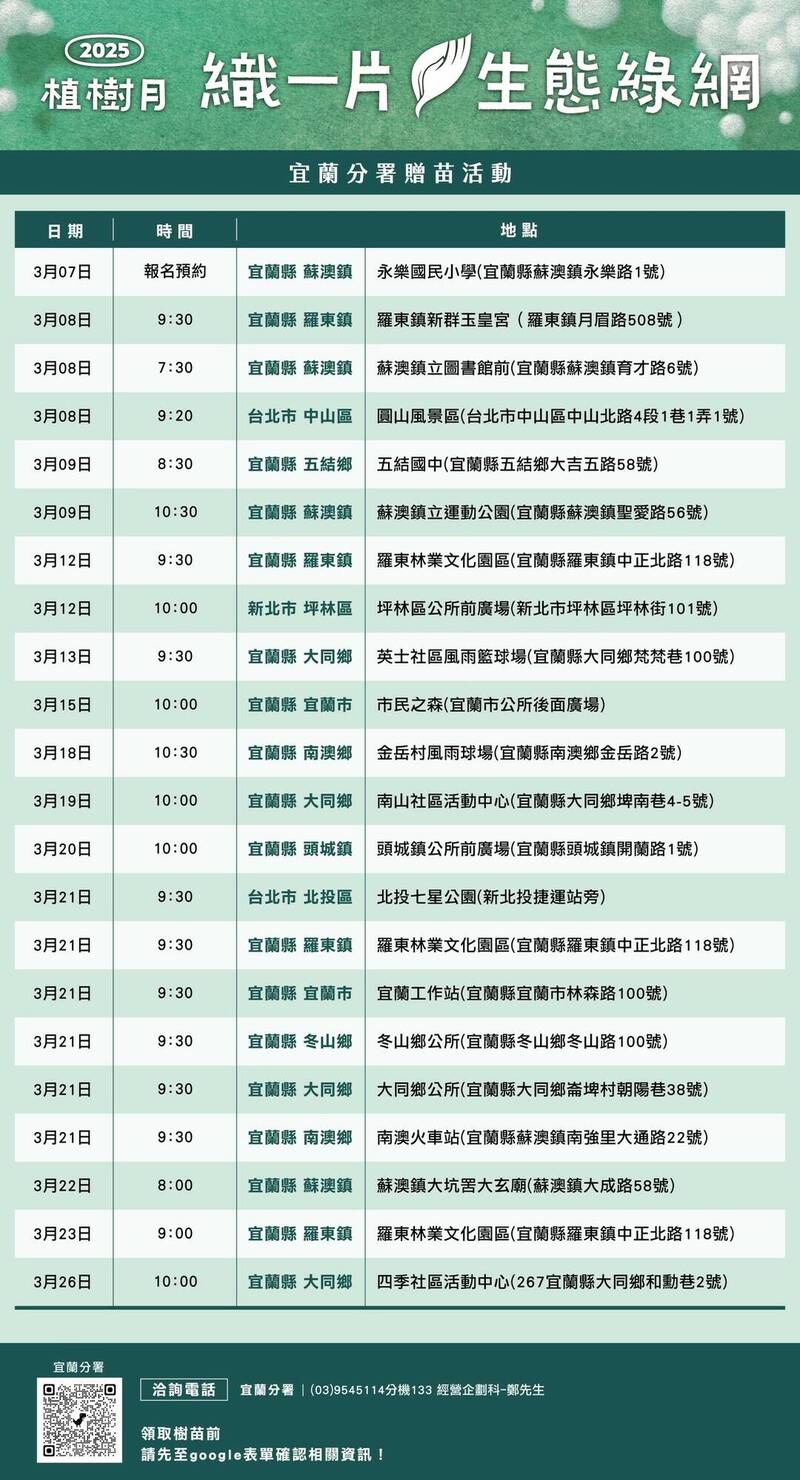 捐3張發票換1株 林保署宜蘭分署辦22場贈1.5萬株苗木 - 生活 - 自由時報電子報
