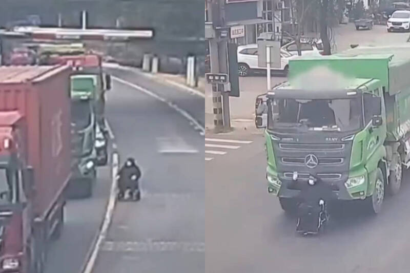 驚險畫面曝！中國「輪椅老人鬼切」闖車陣 大卡車推行數百米險遭輾 - 國際 - 自由時報電子報