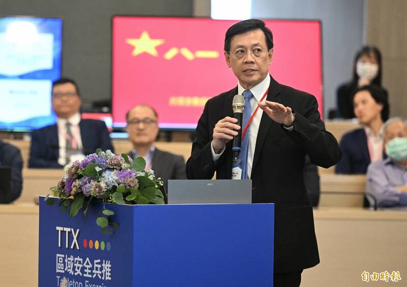 亞太政策研究協會理事長劉復國主持TTX區域安全兵推開幕式。（記者林正堃攝）