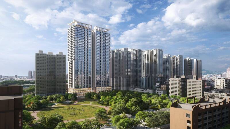 永和大陳都更案單元1將興建地上39層的建築物,圖為完工的模擬示意圖,未來以實際設計為準。(圖由新北住都中心提供) 永和大陳都更案單元1將興建地上39層的建築物,圖為完工的模擬示意圖,未來以實際設計為準。(圖由新北住都中心提供)