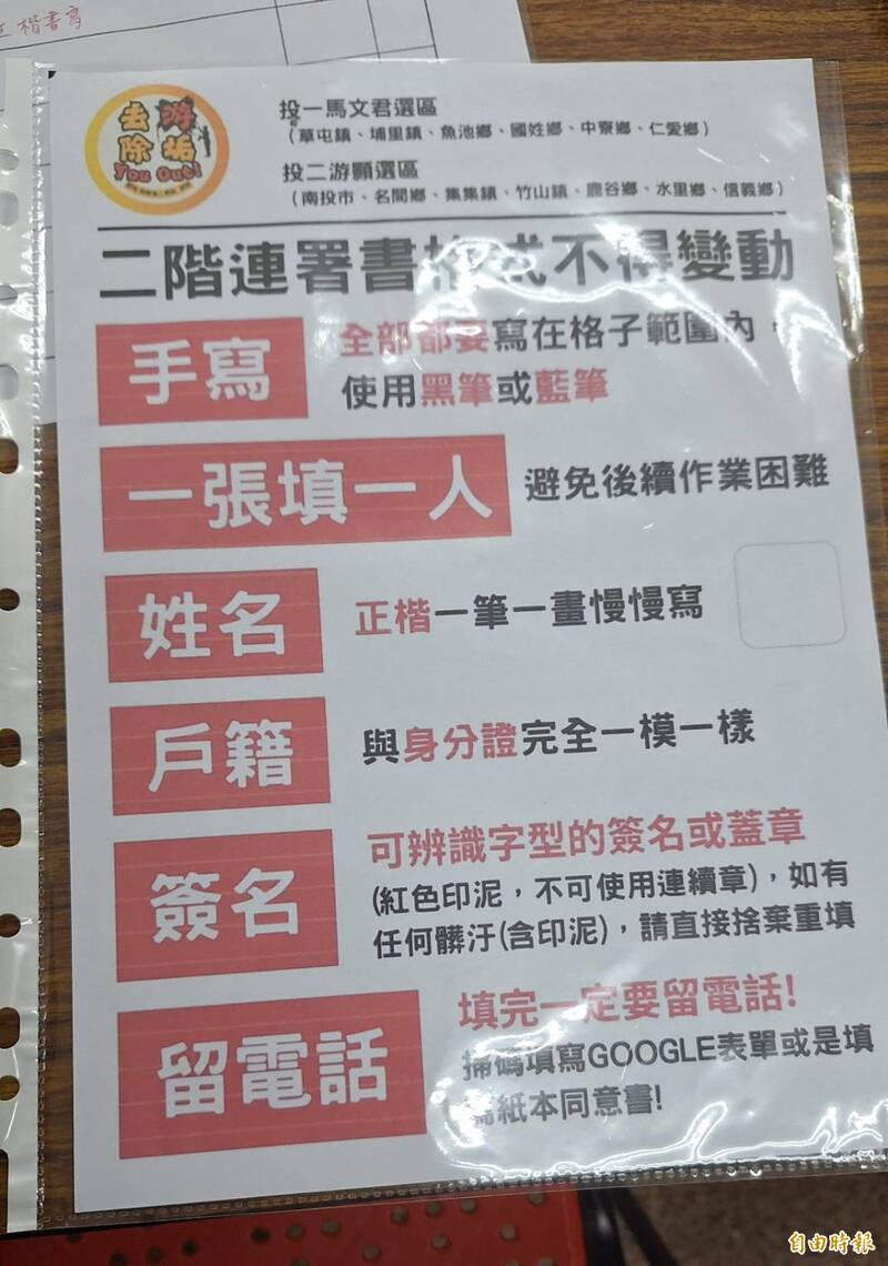 南投罷免馬文君、游顥  二階連署今展開 - 政治 - 自由時報電子報