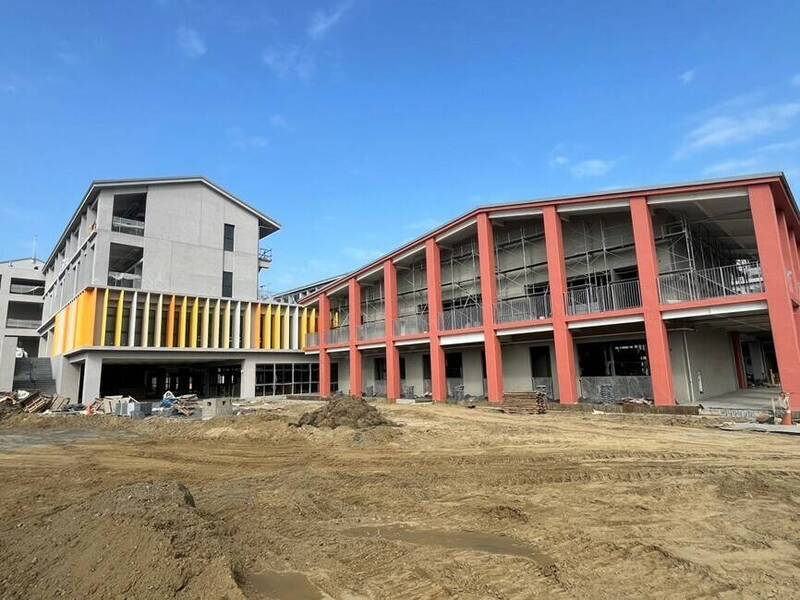 南市沙崙國際高級中等學校,新校舍預計今年5月底完工。 (南市教育局提供) 南市沙崙國際高級中等學校,新校舍預計今年5月底完工。 (南市教育局提供)
