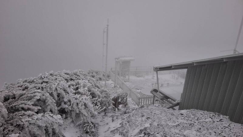 玉山今日降雪。(圖擷取自「報天氣-中央氣象署」臉書粉絲專頁) 玉山今日降雪。(圖擷取自「報天氣-中央氣象署」臉書粉絲專頁)