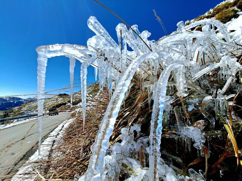 南投合歡山公路大雪過後,路邊可見千變萬化的冰柱,景象相當美麗。(民眾呂秋明提供) 南投合歡山公路大雪過後,路邊可見千變萬化的冰柱,景象相當美麗。(民眾呂秋明提供)