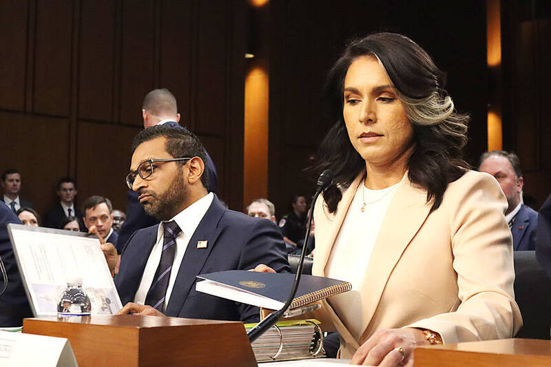 US Director of National Intelligence Tulsi Gabbard, right, speaks during a US Senate Committee on Intelligence Hearing in Washington on Tuesday as FBI Director Kash Patel looks on.
Photo: CNA
US Director of National Intelligence Tulsi Gabbard, right, speaks during a US Senate Committee on Intelligence Hearing in Washington on Tuesday as FBI Director Kash Patel looks on.
Photo: CNA