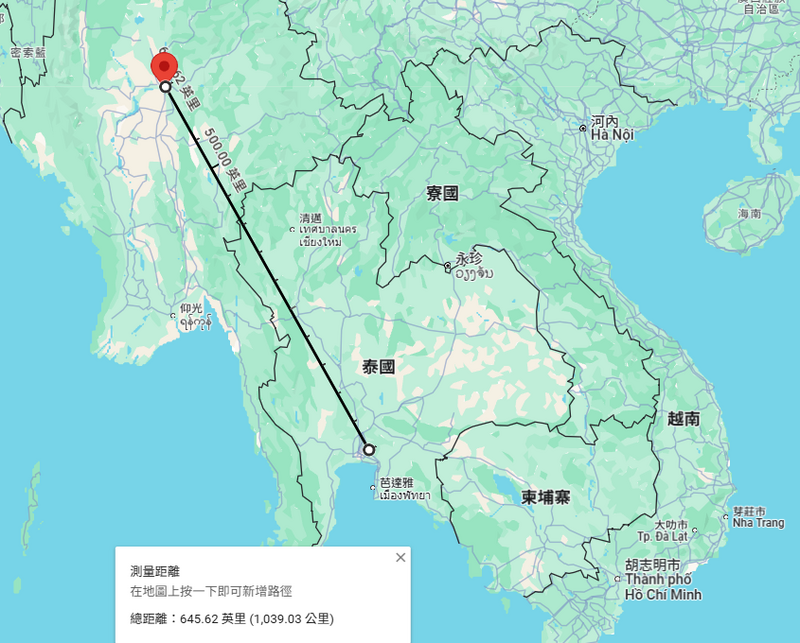 震央位於緬甸實皆,距離泰國首都曼谷約1039公里。(擷取自Google地圖) 震央位於緬甸實皆,距離泰國首都曼谷約1039公里。(擷取自Google地圖)