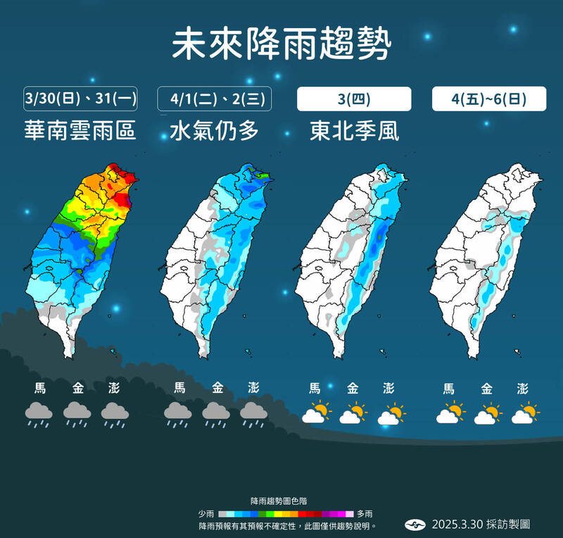 未來降雨趨勢。(中央氣象署提供) 未來降雨趨勢。(中央氣象署提供)