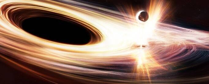 示意圖顯示黑洞的吸積盤與另一天體交互作用，並引發閃焰。（圖：歐洲太空總署）