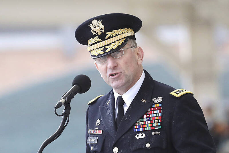 Then-incoming commander General Robert B. Abrams speaks during a change-of-command ceremony for the UN Command, Combined Forces Command and US Forces Korea at Camp Humphreys in Pyeongtaek, South Korea, on Nov. 8, 2018.
Photo: AP
Then-incoming commander General Robert B. Abrams speaks during a change-of-command ceremony for the UN Command, Combined Forces Command and US Forces Korea at Camp Humphreys in Pyeongtaek, South Korea, on Nov. 8, 2018.
Photo: AP