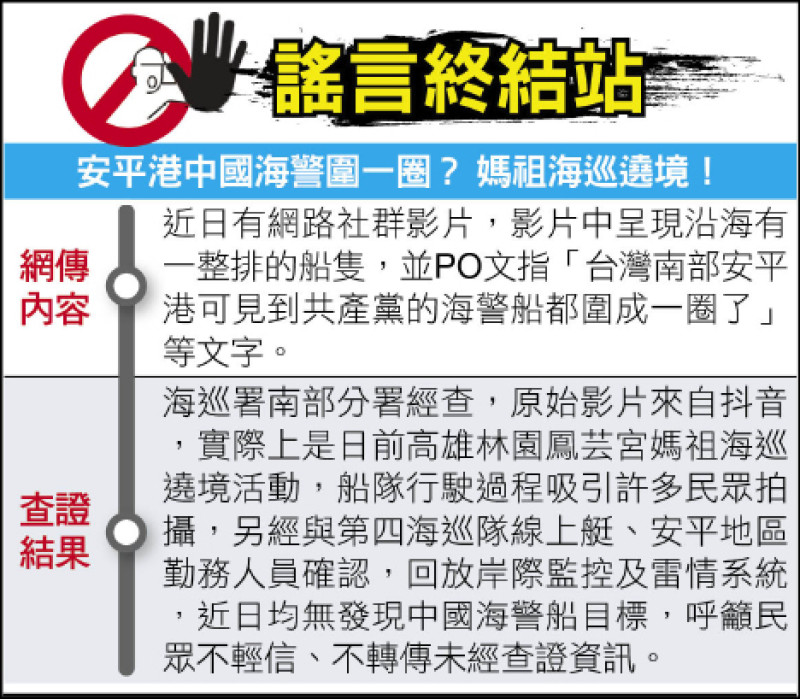 謠言終結站》安平港中國海警圍一圈? 媽祖海巡遶境! 謠言終結站》安平港中國海警圍一圈? 媽祖海巡遶境!