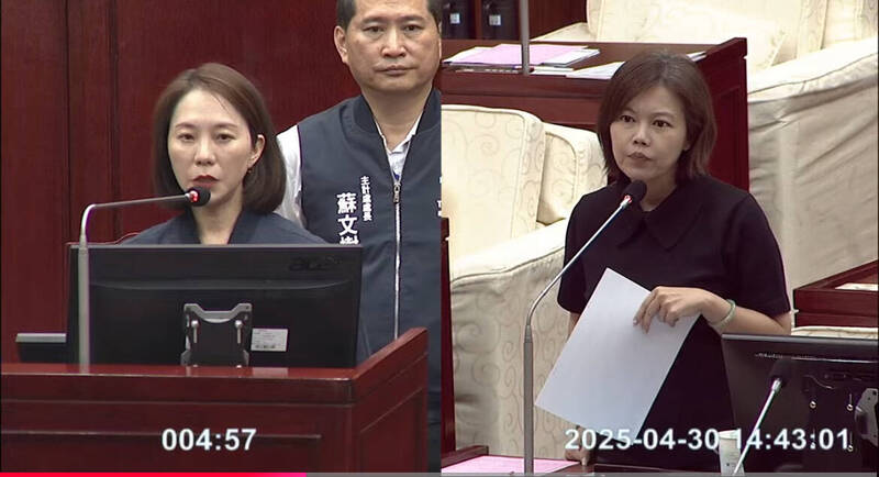 台北市財政局長胡曉嵐（圖左）說明，依照法定程序，中央必須在預算年度開始前四個月核定數額，意即在8月之前需要有核定數額，但因中間有公式要試算，尚未核定數額。 （記者劉詠韻翻攝）