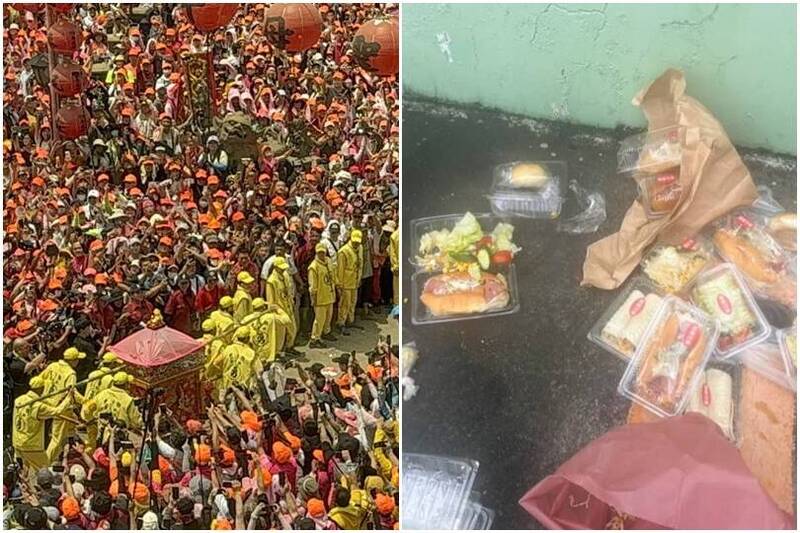 今年白沙屯媽祖進香相較去年湧入更多人潮,網友拍下信眾留下的食物和垃圾。(擷自匿名2公社) 今年白沙屯媽祖進香相較去年湧入更多人潮,網友拍下信眾留下的食物和垃圾。(擷自匿名2公社)