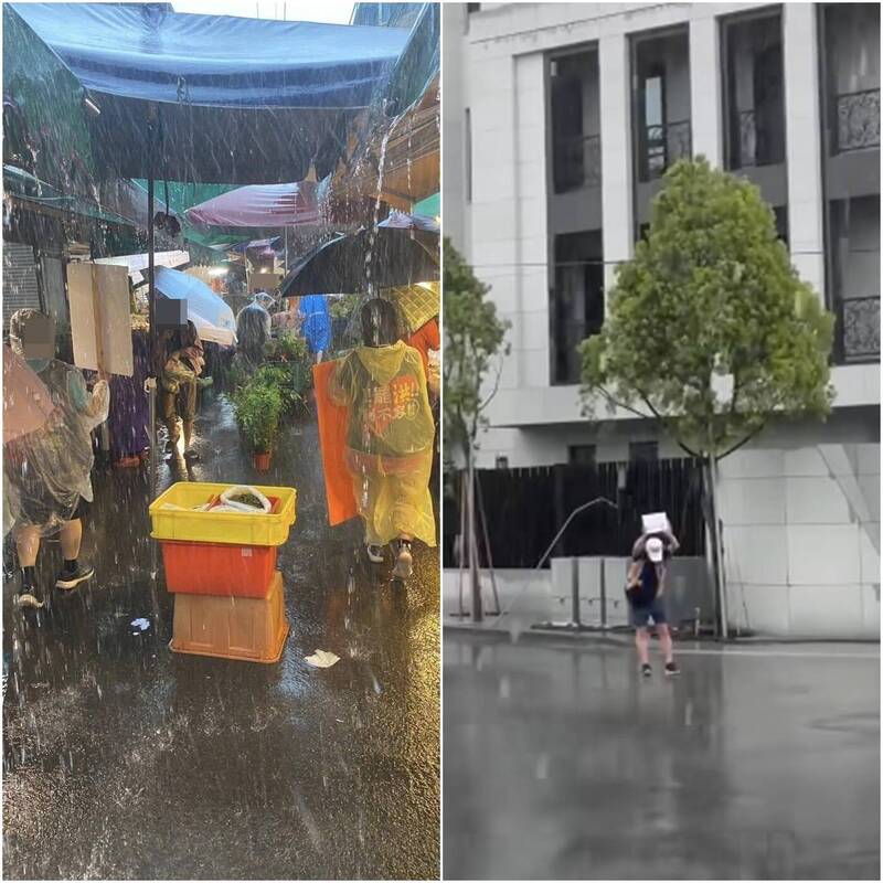 周軒PO出罷團志工們在大雨中收連署書與懇請民眾簽署連署書的影像。(圖擷取自 臉書) 周軒PO出罷團志工們在大雨中收連署書與懇請民眾簽署連署書的影像。(圖擷取自 臉書)