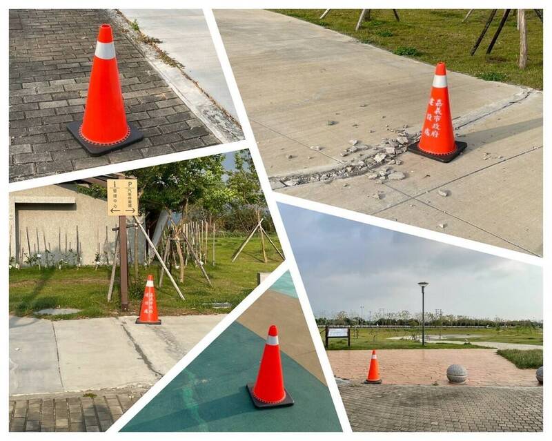 湖子內公園有多處路面破損不平。(王浩提供) 湖子內公園有多處路面破損不平。(王浩提供)