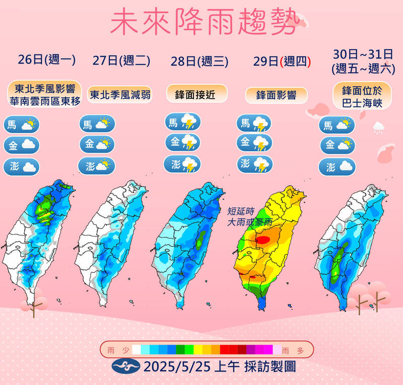 下波鋒面更強！端午連假前變天 週四各地短延時強降雨