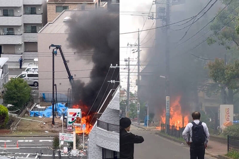 東京江戶川區今日一處工地發生爆炸事故。（本報合成，擷取自X）