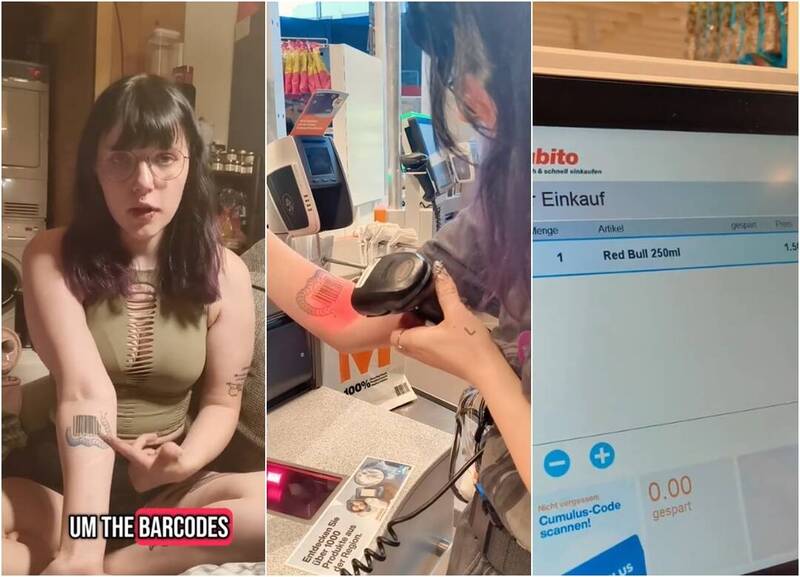 太愛！ 女子刺青紅牛飲料罐條碼 成功掃描自助結帳機