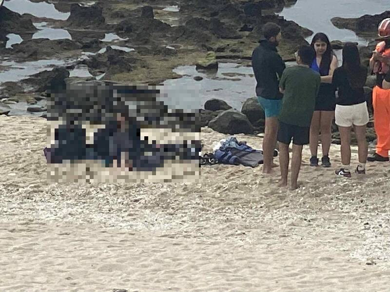 據岸巡人員了解，一群外籍遊客為戲水，從大白沙潮間帶步道走向海中。（民眾提供）