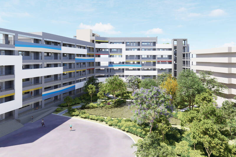 新北市汐止區秀峰高中正在進行室內外裝修工程，預計2026年6月全面完工。圖為完工模擬圖。（圖為新北市政府工務局提供）