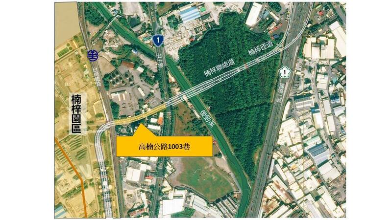 高楠公路1003巷便道工程位置圖。(高雄市新工處提供) 高楠公路1003巷便道工程位置圖。(高雄市新工處提供)