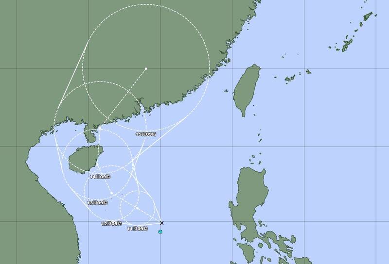 位於南海的熱帶性低氣壓持續發展，日本氣象廳已經對其發布「烈風警報」，最快明增強為今年第1號颱風「蝴蝶」。（圖擷自日本氣象廳）