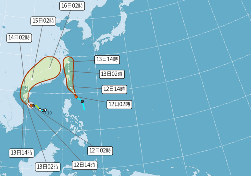 氣象專家指出，目前左有蝴蝶，右有熱帶性低氣壓（TD02），中間又有西南氣流！預估今日起各地降雨機會增高，週日前全台有降雨機率，且東南部、中南部將成為降雨熱區，須提防「劇烈降雨」。（圖擷自氣象署）