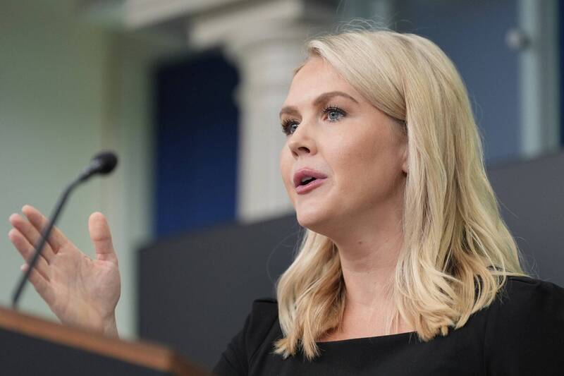 白宮發言人李威特（見圖）週四表示，近期與伊朗展開談判的可能性相當高，川普將於2週內決定是否對伊朗採取行動。（美聯社）