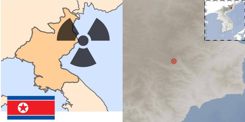 其中1處地震發生氣區，恰好位於北韓已知的核試場附近，南韓氣象廳對此分析，應是「自然地震」。（圖擷取自維基百科、「南韓國家氣象廳」官網，本報合成）