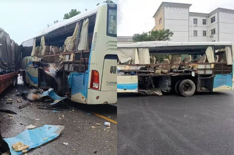 中國江西石門街中學近日發生嚴重校車事故，至少2名學生不幸遇難。（本報合成，擷取自X）