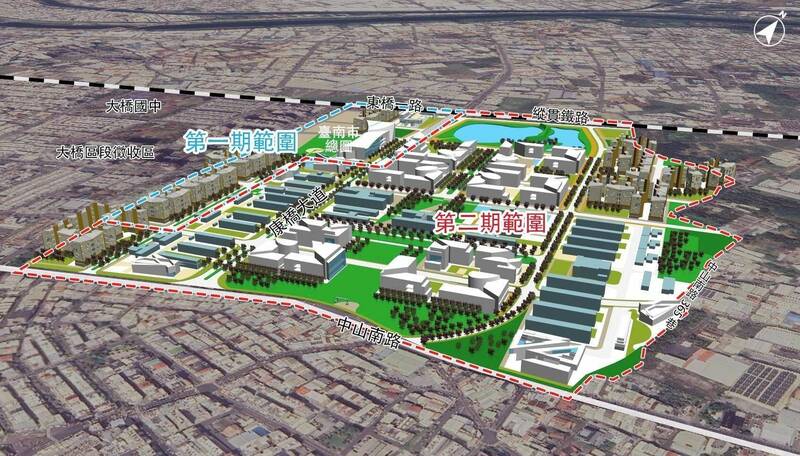 永康砲校搬遷後，原址的開發範圍。（南市地政局提供）