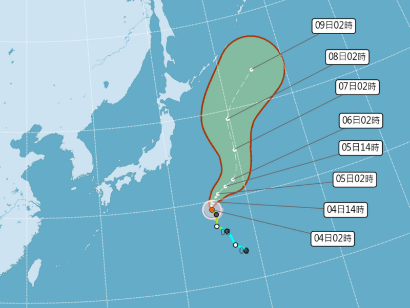 氣象署表示,第3號輕度颱風木恩,中心距離台灣超過2000公里,向北北西轉北進行,對台灣無直接影響。(圖擷取自中央氣象署) 氣象署表示,第3號輕度颱風木恩,中心距離台灣超過2000公里,向北北西轉北進行,對台灣無直接影響。(圖擷取自中央氣象署)