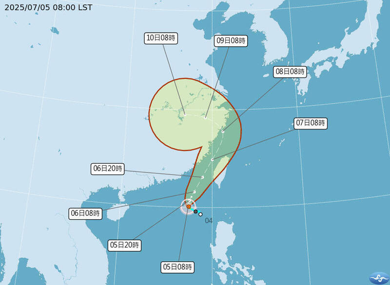 氣象署預測丹娜絲颱風路徑仍維持將朝台灣海峽北上。(氣象署提供) 氣象署預測丹娜絲颱風路徑仍維持將朝台灣海峽北上。(氣象署提供)