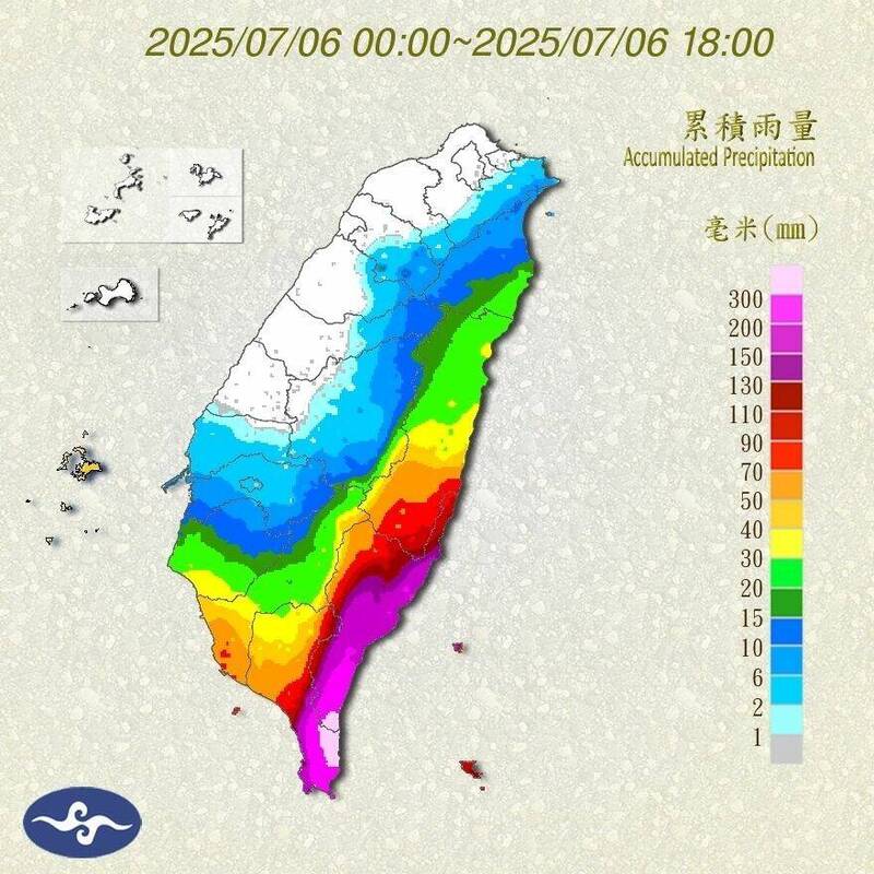 今天各地累計降雨量。(氣象署提供) 今天各地累計降雨量。(氣象署提供)