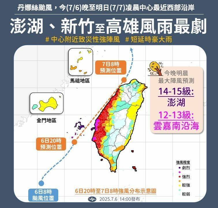 氣象署提醒西部沿海注意丹娜絲颱風狀況。(氣象署提供) 氣象署提醒西部沿海注意丹娜絲颱風狀況。(氣象署提供)